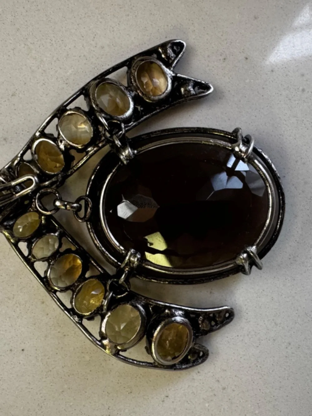Iradj Moini Vintage Smoky Quartz & Citrine Statement Pendant Brooch